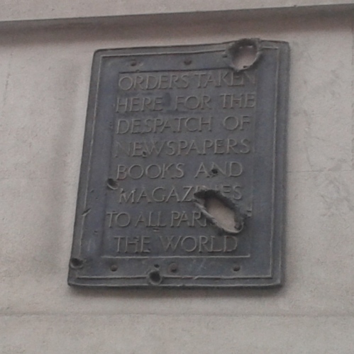 Plaque outside old HQ of WH Smith